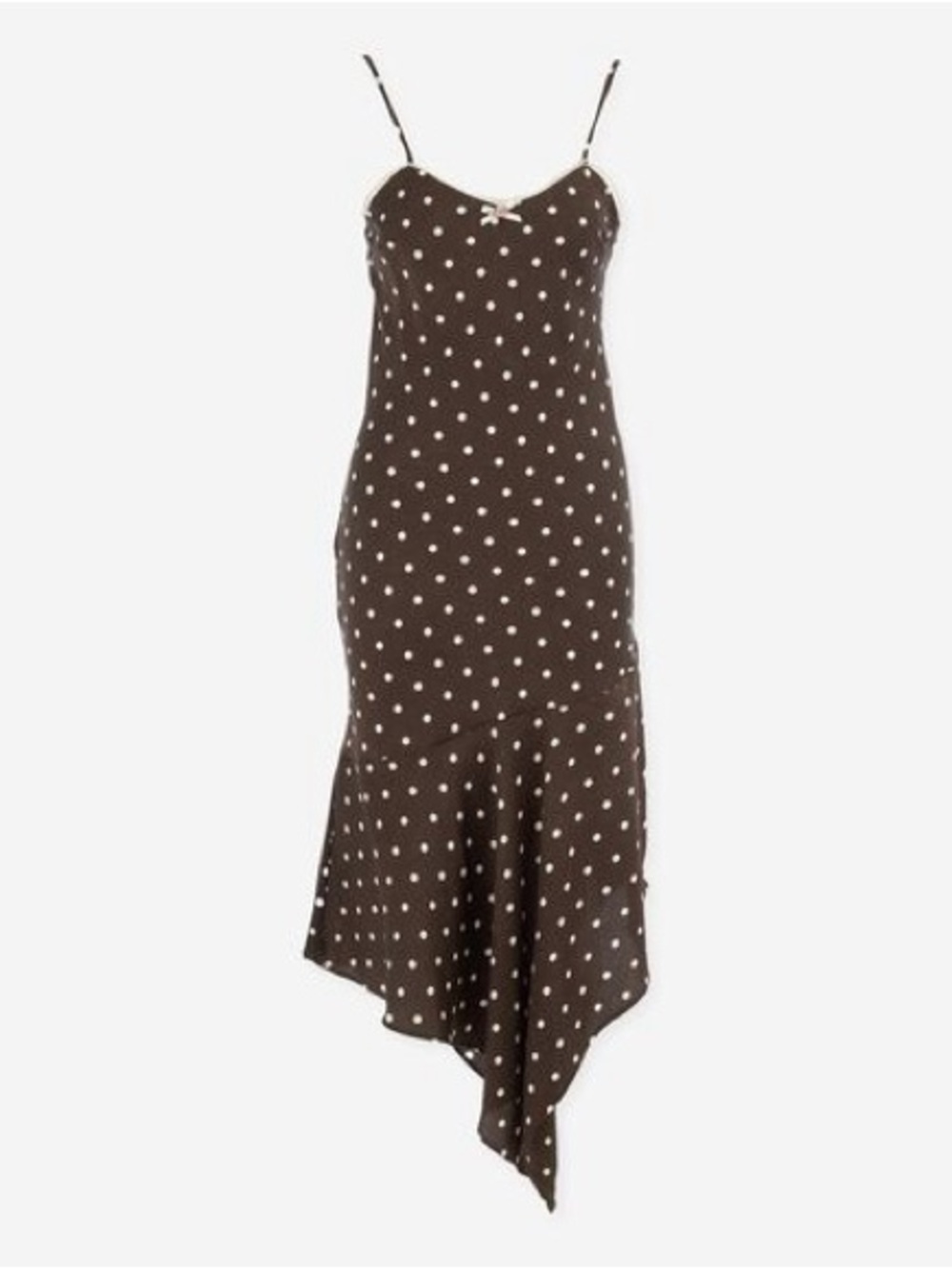 NWOT Monteau Los Angeles Brown White Polka Dot Asymmetrical Midi Dress Large